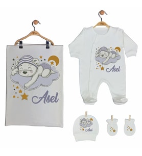 Pia Baby GL 2002 İsme Özel Ayıcıklı Battaniye Tulum Set