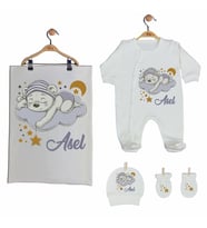 Pia Baby GL 2002 İsme Özel Ayıcıklı Battaniye Tulum Set