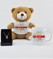 Seni Seviyorum Baskılı Peluş Ayıcık Kupa Ve Baykuş  Kolye