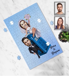 Kişiye Özel Gelin Damat Karikatürlü A4 99 Parça Puzzle Mod-3