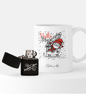 BK Gift Kişiye Özel Yılbaşı Noel Baba Temalı Çakmak ve Kupa Seti - 5