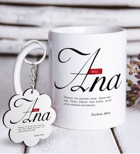 BK Gift Kişiye Özel Mânâ Ana Beyaz Kupa ve Anahtarlık Hediye Seti (Model 1)