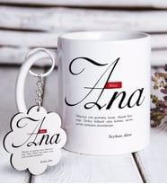 BK Gift Kişiye Özel Mânâ Ana Beyaz Kupa ve Anahtarlık Hediye Seti (Model 1)