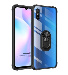 Microsonic Xiaomi Redmi 9A Kılıf Grande Clear Ring Holder Siyah