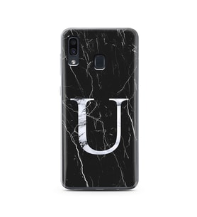 Samsung A30 Siyah Mermer Harf Tasarımlı Telefon Kılıfı U-Harfi 