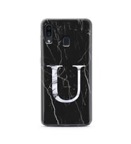 Samsung A30 Siyah Mermer Harf Tasarımlı Telefon Kılıfı U-Harfi 