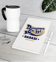 BK Gift Kişiye Özel Dünyanın En İyi Babası Beyaz Defter Kalem Termos Mug Seti-2 (Model 1)