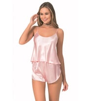 Primoda Somon Saten Babydoll Şort Takımı