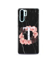 Mermer Çiçekli Harf Tasarım Süper Şeffaf Silikon Telefon Kılıfı Huawei P30 Pro T