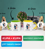 İkili Yeşil Sarı Sevgiliye Hediye Bir Ömür Sevgililer Günü Hediyesi Kupa Bardak Anahtarlık Hediye Seti