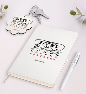 BK Gift Kişiye Özel Optisyen Beyaz Defter Kalem ve Anahtarlık Hediye Seti-1 (Model 1)