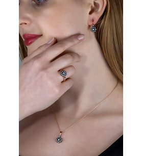 Elmas Kesim Zirkon Taşlı Çiçek Tasarım Günlük Abiye Model Set (Rose)