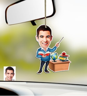BK Gift Kişiye Özel Bay Öğretmen Karikatürlü Ahşap Araba Dikiz Ayna Süsü-5 (Çok Renkli)