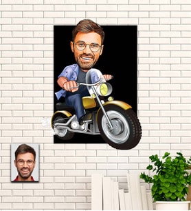 Kişiye Özel Motorcu Temalı Karikatür Ahşap Tablo