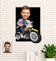 Kişiye Özel Motorcu Temalı Karikatür Ahşap Tablo