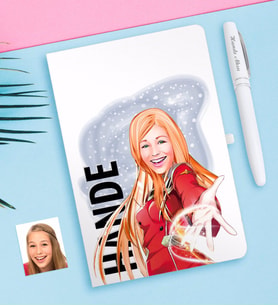 BK Gift Kişiye Özel Bayan Karikatürlü Beyaz Defter ve Kalem Hediye Seti-34