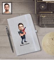 Kişiye Özel Berber Karikatürlü Gri Defter Kalem Hediye Seti   Bay-4