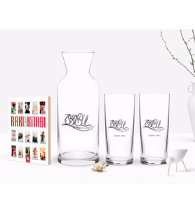 BK Gift Kişiye Özel Renkli Baskılı İstanbul Tasarımlı Turistik İkili Rakı Bardağı Karaf ve Cep Kitabı Hediye Seti-1 (Model 1)