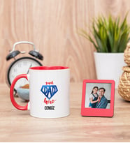 Super Dad Kırmızı Kupa Bardak ve Kırmızı Mini Fotoğraf Çerçevesi