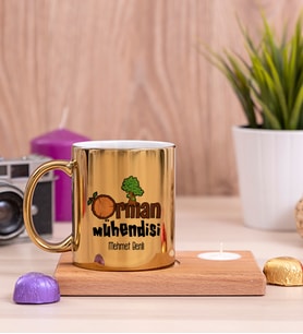 Orman Mühendisi Ahşap Altlıklı Mumlu Gold Kupa Bardak