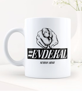 BK Gift Kişiye Özel EvdeKal Hashtag Beyaz Kupa Bardak - 2