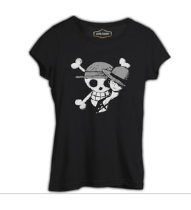 One Piece - Luffy Straw Hat 4 Siyah Kadın Tshirt