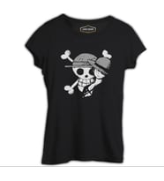 One Piece - Luffy Straw Hat 4 Siyah Kadın Tshirt