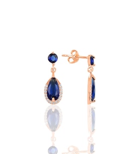 Söğütlü Silver Gümüş rose safir taşlı damla modeli küpe