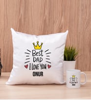 Best Dad Kare Yastık ve Beyaz Kupa Bardak