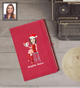 Kişiye Özel Yılbaşı Bayan Karikatürlü Kırmızı Defter Model-5