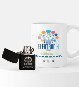 BK Gift Kişiye Özel Elektronik Mühendisi Temalı Çakmak ve Kupa Seti - 1