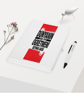 BK Gift Kişiye Özel Dünyanın En İyi Öğretmeni Temalı Beyaz Defter Kalem Hediye Seti - 1