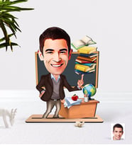 BK Gift Kişiye Özel Erkek Öğretmen Karikatürlü Ahşap 3D Biblo-2 (Beyaz)