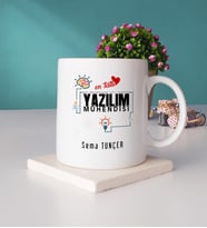 Mesajlı Yazılım Mühendisi Tasarımlı Kişiye Özel Hediye Yazılım Mühendisi Kupa Bardak ve Taş Bardak Altlığı Hediye Seti