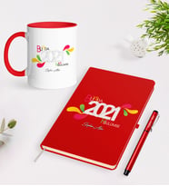 BK Gift Kişiye Özel Bu Yılda Hep Gülümse Temalı Kırmızı Defter Kalem Kupa Seti - 1