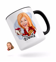 BK Gift Kişiye Özel Kadın Emlakçı Karikatürlü Siyah Kupa Bardak-2