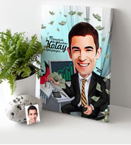 BK Gift Kişiye Özel Bay Bankacı Karikatür Kanvas Tablo 30x50cm 1
