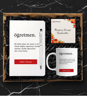 Öğretmen Beyaz Defter Kalem İsimli Kupa Seti