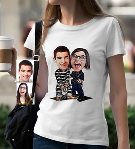 BK Gift Kişiye Özel Sevgililer Karikatür Beyaz Bayan Tişört  7