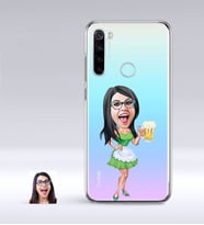 BK Gift Kişiye Özel Bayan Karikatürlü Xiaomi Redmi Note 8 İnce Şeffaf Silikon Telefon Kapağı-30 (Beyaz)