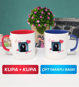 İkili Sevgiliye Sevgililer Günü Hediyesi 7 Kupa Bardak Kırmızı Lacivert
