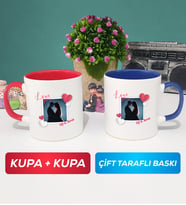 İkili Sevgiliye Sevgililer Günü Hediyesi 7 Kupa Bardak Kırmızı Lacivert