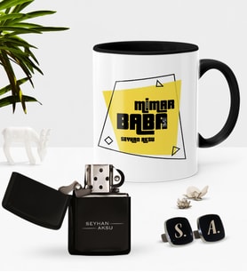 BK Gift Kişiye Özel Mimar Baba Siyah Kupa Çakmak Kol Düğmesi Seti-2 (Model 1)