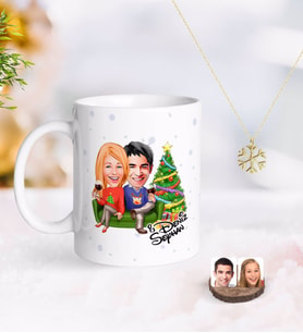 BK Gift Kişiye Özel Yeni Yıl Sevgililer Karikatürlü Kupa ve Kar Tanesi Kolye-4 (Model 1)