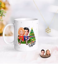 BK Gift Kişiye Özel Yeni Yıl Sevgililer Karikatürlü Kupa ve Kar Tanesi Kolye-4 (Model 1)