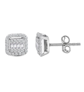 Modern Tasarım 0.50 Ct Baget Kare Tektaş Küpe (Beyaz)
