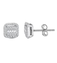 Modern Tasarım 0.50 Ct Baget Kare Tektaş Küpe (Beyaz)