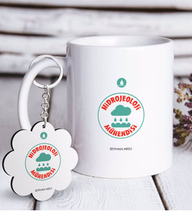 BK Gift Kişiye Özel Mesleki Hidrojeoloji Mühendisi Beyaz Kupa ve Anahtarlık Hediye Seti (Model 1)