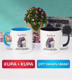 İkili Arkadaşa Hediye Yan Yana Kupa Bardak Mavi Siyah