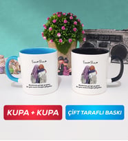 İkili Arkadaşa Hediye Yan Yana Kupa Bardak Mavi Siyah